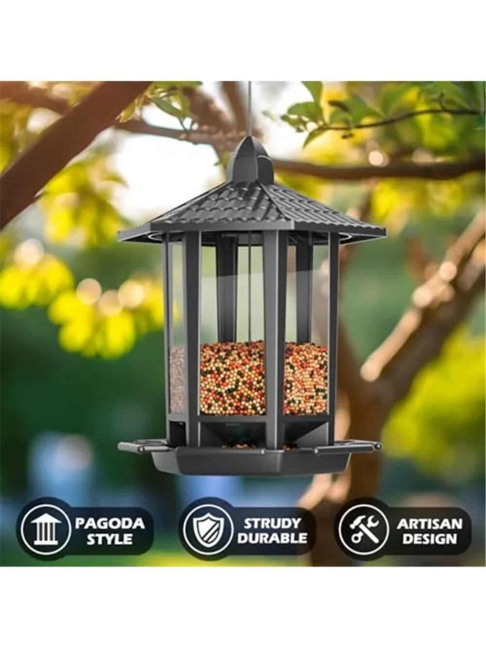 New 2 Pack Bird Feeders for Outdoor Hanging, Retro Pagoda Design Fun